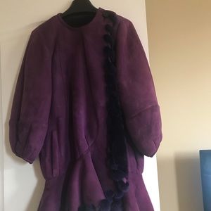 Purple Stylish Shearling Coat Very Unique with Fur